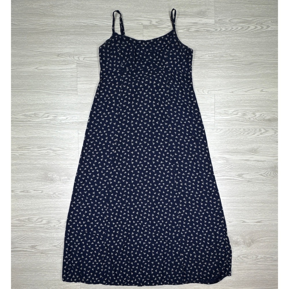 John Galt Women Maxi Dress Floral Navy Blue OS Spaghetti Strap Tie Back Summer